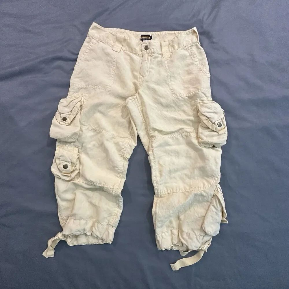 Ralph Lauren Rugby Capri Pants Linen Silk Cargo Tactical Paratrooper Y2K 00s